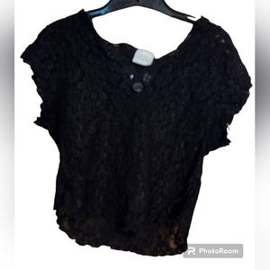 Secret Treasures Women's Lacey Mesh See Through Black Top Large